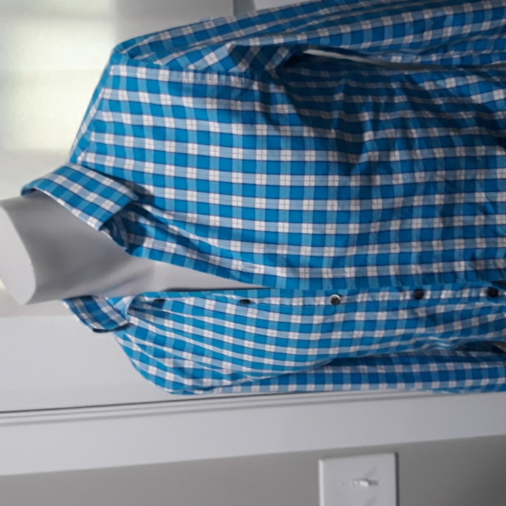 Express mens blue and white plaid cotton shirt. XS